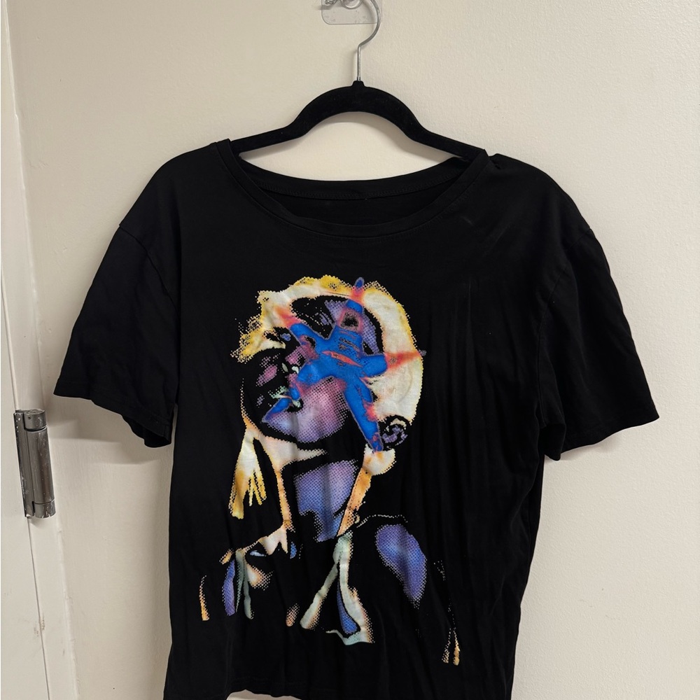 Black Graphic Tee with Multicolor Art
